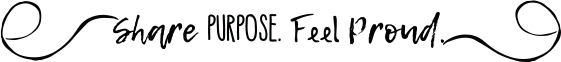 illustrated banner with text 'share purpose, feel proud'